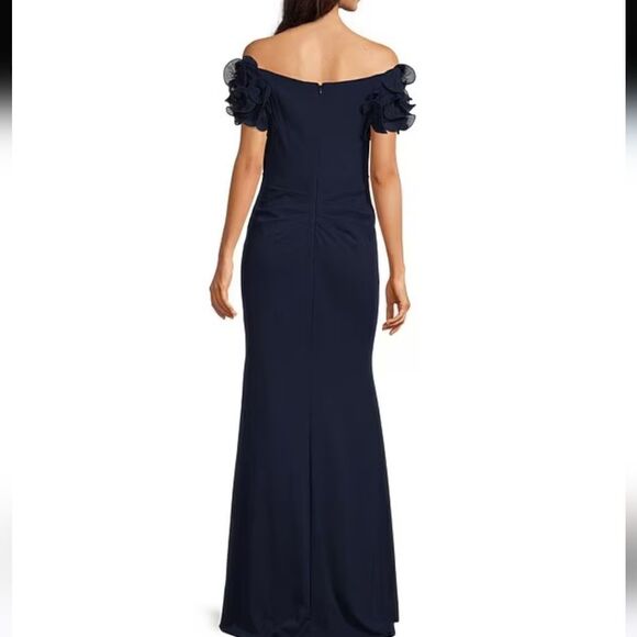 XscapeRosette Off-the-Shoulder Short Sleeve Ruffle Ruched Waist Gown Size 12 NWT - Picture 3 of 11